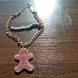 Betsey Johnson Pink Gingerbread Pendant Necklace